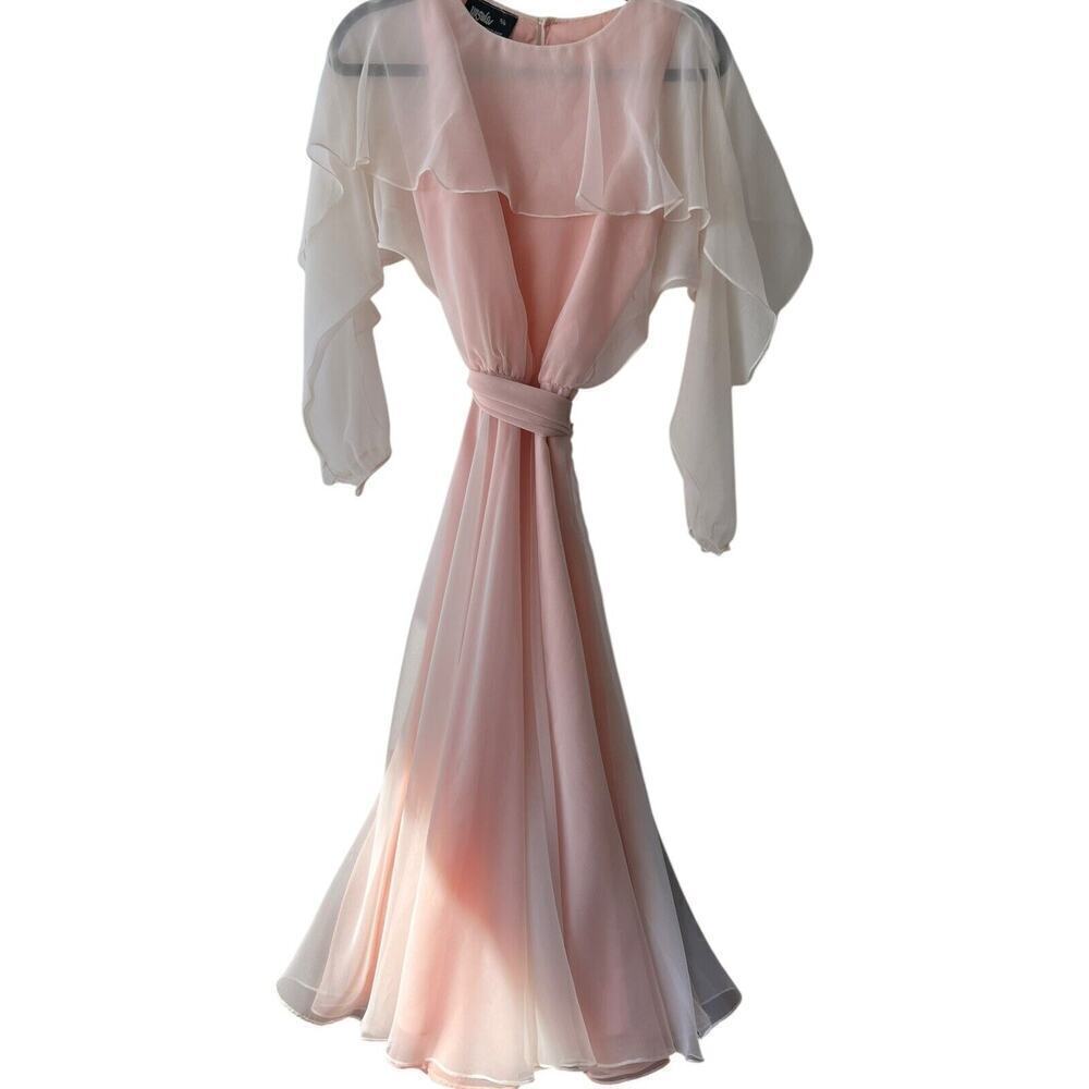 Vintage Ursula Of Switzerland Pink Prairie Dress Flowy Boho Cottagecore Size 6 - Picture 2 of 10